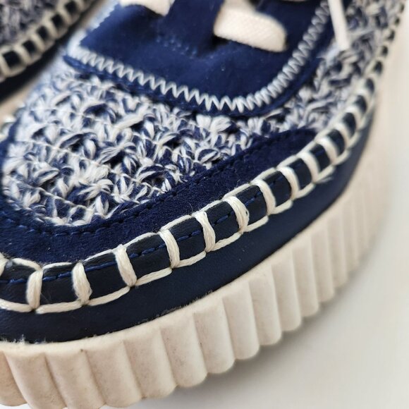 Dolce Vita Denae Platform Sneakers Blue Cream Crochet Knit Suede Casual Boho - Picture 4 of 10